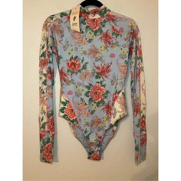 Free People HAH Gloves Off Bodysuit Swimsuit in Kyoto Kimono & French Blue - NWT - Picture 2 of 9